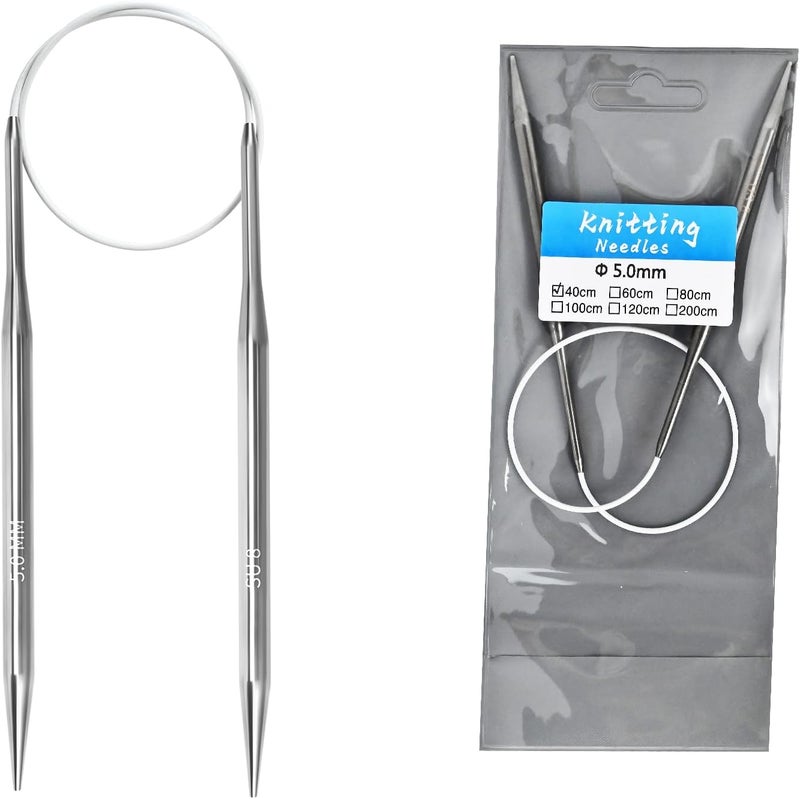 Soosui 5.0mm Circular Knitting Needles - 16-inch/40cm US8 Ergonomic Stainless Steel Set with Tangle-Free Cable and Smooth Joints, Ideal for Hats, Socks, and Sleeves - Image 1